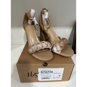Braided Ankle Strap Block Heel Sandals‎ Women's Shoes Size 8 Beige